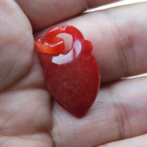 Red Jade Heart Lock  Hand Carved Pendent